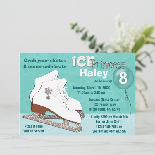 氷スケートで滑る誕生日招待状アクアアイスプリンセス 招待状 (スタンド正面)