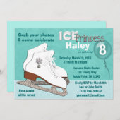 氷スケートで滑る誕生日招待状アクアアイスプリンセス 招待状 (正面/裏面)