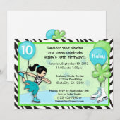 氷スケートで滑る誕生日招待状ゼブラプリント 招待状 (正面/裏面)