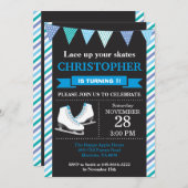 氷スケートで滑る誕生日招待状1日目の誕生日パーティー 招待状 (正面/裏面)