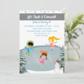 氷スケートで滑る誕生日招待状 招待状 (スタンド正面)