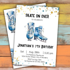 氷スケートで滑る誕生日招待状、氷スケートで滑るパーティー 招待状