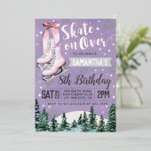 氷スケートで滑る誕生日招待状 箔招待状 (立ち正面)