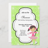氷スケートで滑る誕生日（緑） 招待状 (正面/裏面)