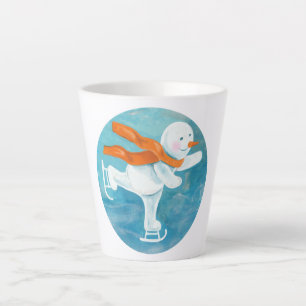 氷スケートで滑る雪だるま カフェラテマグ
