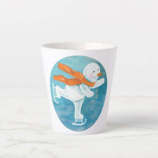 氷スケートで滑る雪だるま カフェラテマグ (正面)