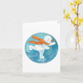 氷スケートで滑る雪だるま カード (黄色い花)