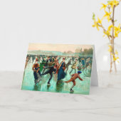 氷ビクトリアンスケートで滑るヴィンテージ冬場 カード (黄色い花)