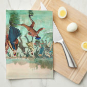 氷ビクトリアンスケートで滑るヴィンテージ冬場 キッチンタオル (四つ折り)