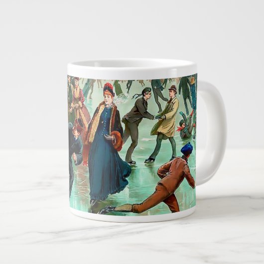 氷ビクトリアンスケートで滑るヴィンテージ冬場 ジャンボコーヒーマグカップ (正面右)