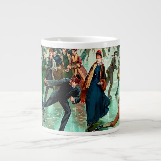 氷ビクトリアンスケートで滑るヴィンテージ冬場 ジャンボコーヒーマグカップ (正面)