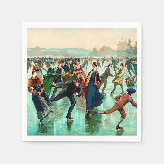 氷ビクトリアンスケートで滑るヴィンテージ冬場 スタンダードカクテルナプキン (正面)