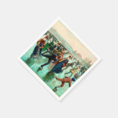 氷ビクトリアンスケートで滑るヴィンテージ冬場 スタンダードカクテルナプキン (角)