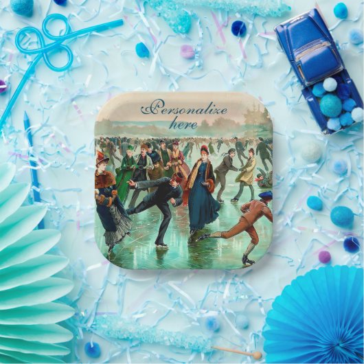 氷ビクトリアンスケートで滑るヴィンテージ冬場 ペーパープレート (パーティー)