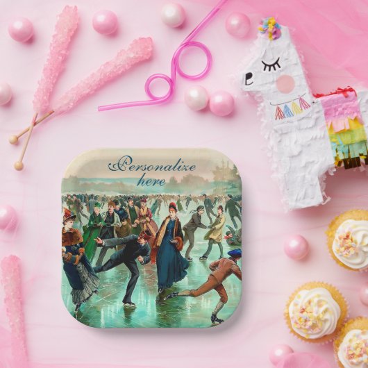 氷ビクトリアンスケートで滑るヴィンテージ冬場 ペーパープレート (パーティー)