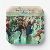 氷ビクトリアンスケートで滑るヴィンテージ冬場 ペーパープレート (正面)