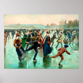 氷ビクトリアンスケートで滑るヴィンテージ冬場 ポスター