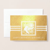 氷モダンスケートで滑る誕生日金ゴールド 箔カード (封筒付き正面)