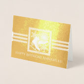 氷モダンスケートで滑る誕生日金ゴールド 箔カード (正面)