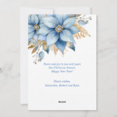 氷ユニーク色の青い金ゴールドポインセチアのクリスマスフォト シーズンカード (裏面)
