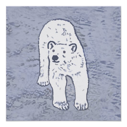 氷上のホッキョクグマの絵 - オリジナル野生動物アート ポスター (正面)