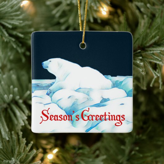 氷上のホッキョクグマ – 季節の挨拶 セラミックオーナメント (ツリー)