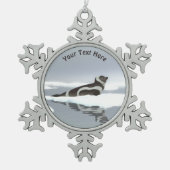 氷上のリボンシール スノーフレークピューターオーナメント (正面)