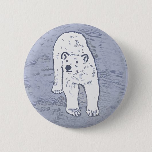 氷上の北極熊の絵 - オリジナルの野生動物アート 缶バッジ (正面)
