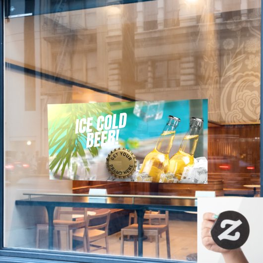 氷冷ビールコンビニエンスストアガソリンスタンド前 ウィンドウサイン (カフェ窓)