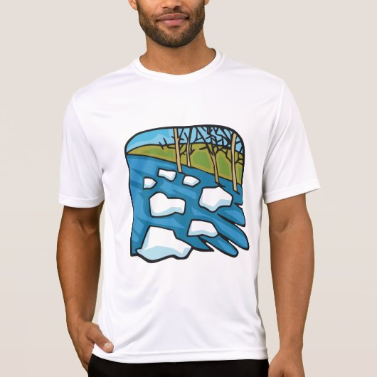 氷塊が浮かぶ冬の解凍河川 Tシャツ (正面)