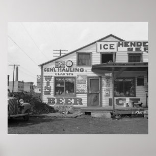 氷屋と道端の店, 1937.ヴィンテージ写真 ポスター
