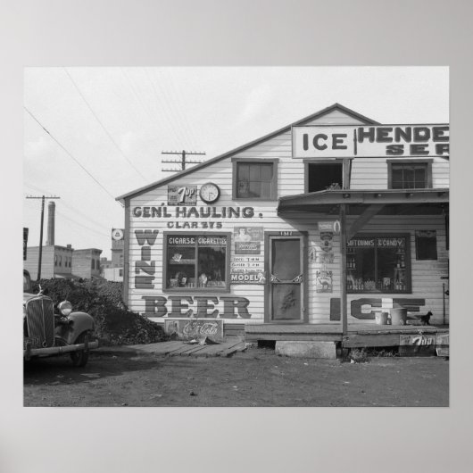 氷屋と道端の店， 1937.ヴィンテージ写真 ポスター (正面)