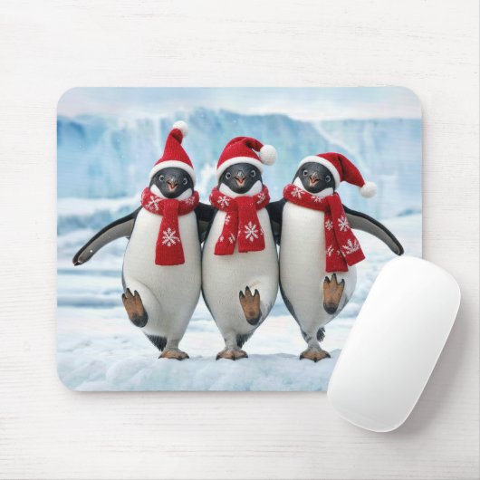 氷山でダンスするクリスマス ペンギン マウスパッド (マウス)