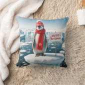 氷山の上のクリスマスペンギン クッション (ブランケット)