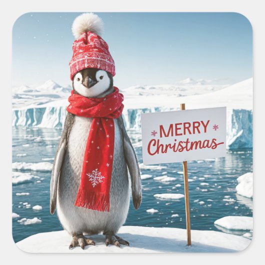 氷山の上のクリスマスペンギン スクエアシール (正面)