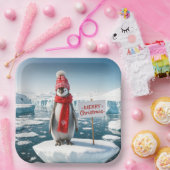 氷山の上のクリスマスペンギン ペーパープレート (パーティー)