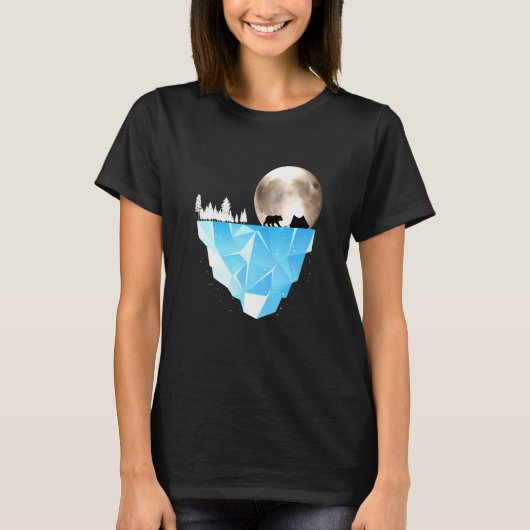 氷山モデルポーラクマの月明かりの自然環境 Tシャツ (正面)