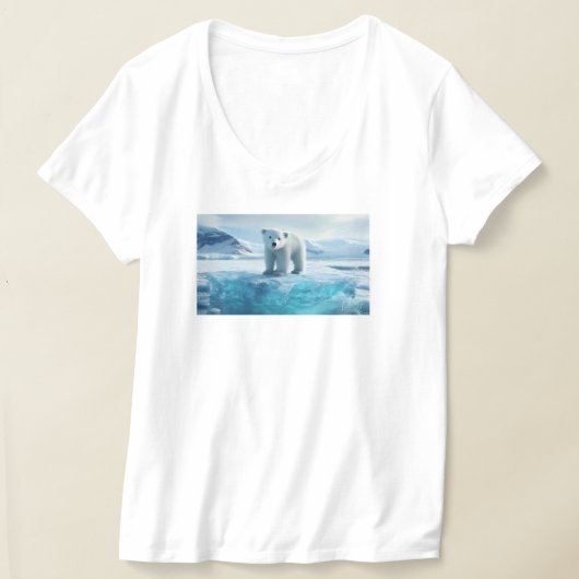 氷救の氷河 – アイスブルー海上のホッキョクグマ Tシャツ (レイダウン)