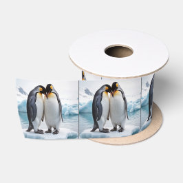 氷河にかわいいペンギン サテンリボン