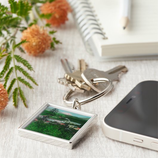 氷河のピークと町の遠景 キーホルダー (側面)