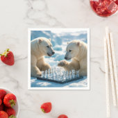 氷河の上でチェスをするホッキョクグマ スタンダードカクテルナプキン (インサイチュ)