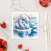 氷河の上で彼女の子とホッキョクグマ スタンダードカクテルナプキン (インサイチュ)