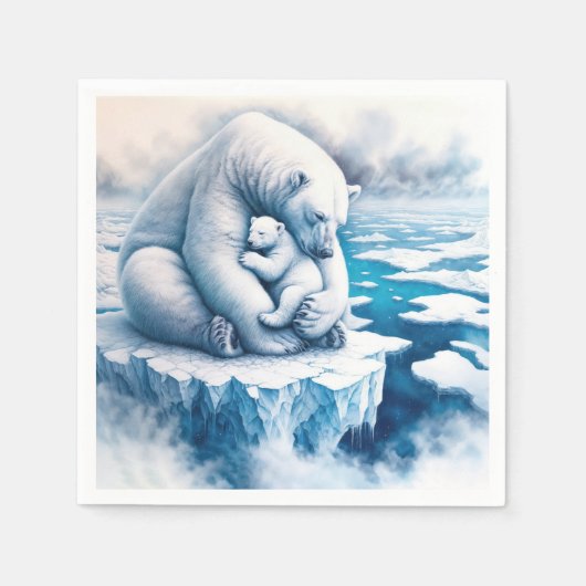 氷河の上で彼女の子とホッキョクグマ スタンダードカクテルナプキン (正面)