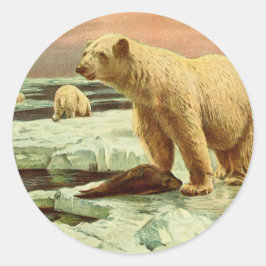 氷河の上にホッキョクグマヴィンテージ1900年代のアートスケッチ ラウンドシール