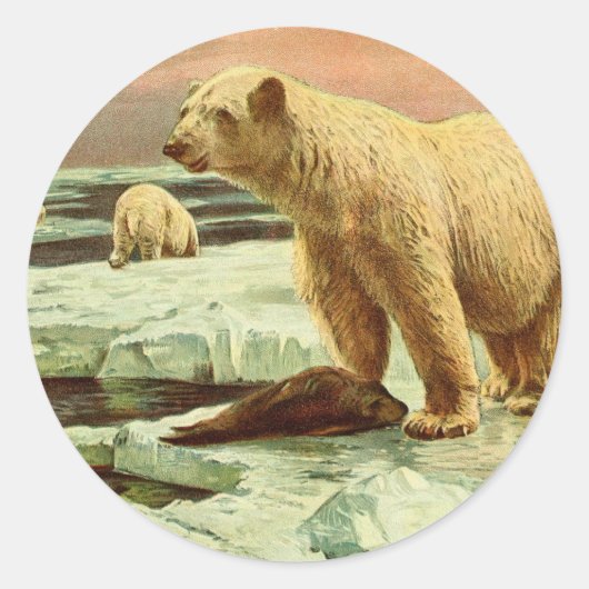 氷河の上にホッキョクグマヴィンテージ1900年代のアートスケッチ ラウンドシール (正面)