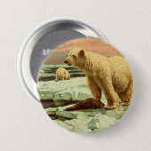 氷河の上にホッキョクグマヴィンテージ1900年代のアートスケッチ 缶バッジ (正面&裏面)
