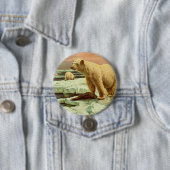 氷河の上にホッキョクグマヴィンテージ1900年代のアートスケッチ 缶バッジ (インサイチュ)