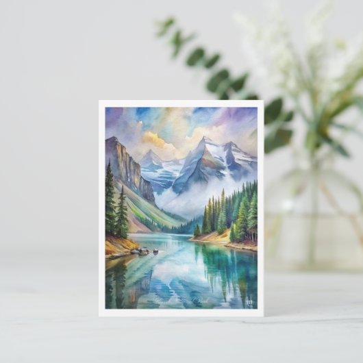 氷河の国立公園の水彩画 ポストカード (スタンド正面)