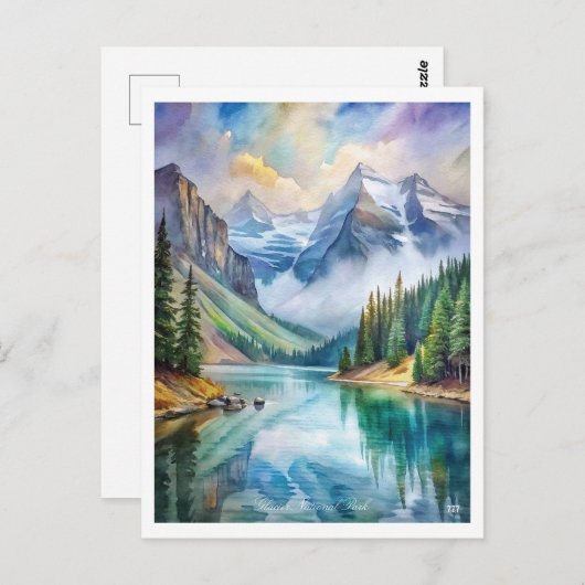 氷河の国立公園の水彩画 ポストカード (正面/裏面)
