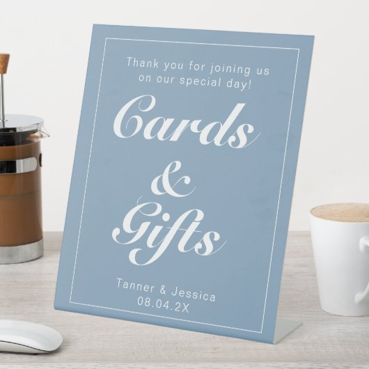 氷河の青と白のミニマモダンリストギフトテーブル 台座サイン (インサイチュ)